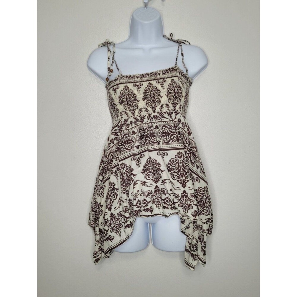 Vintage Y2k Lei cream brown boho asymmetrical hem going out top size large